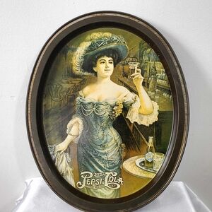 Pepsi Cola Victorian "Lady Gibson" Oval Metal Serving Tray Tin Beverage Platter